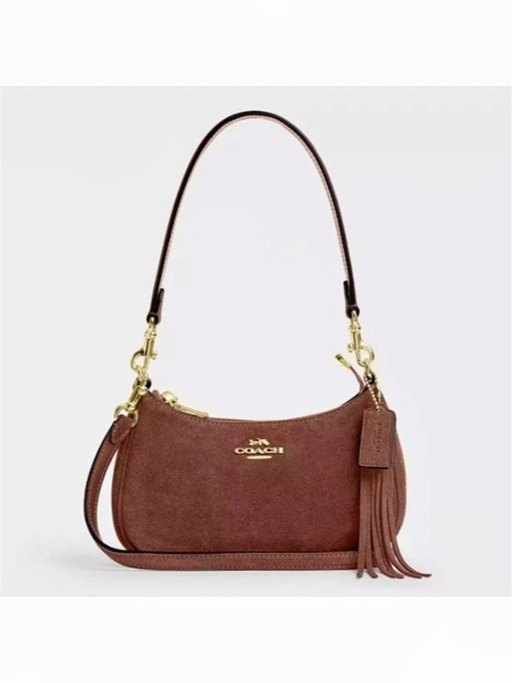 Coach Suede Brown Teri Small Shoulder Bag With Tassels Brown